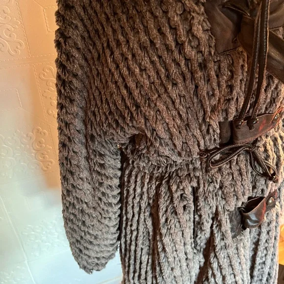 Save The Queen Brown Teddy Jacket with Leather Trim and Hood - Picture 5 of 14